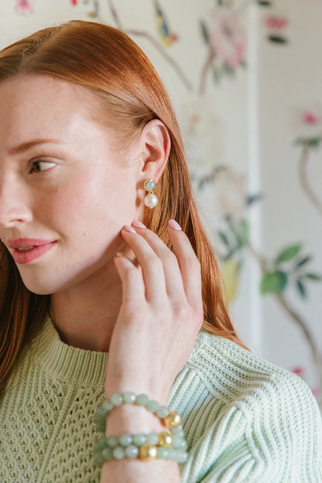 Triomphe Aquamarine and Single Cotton Pearl Earrings Earrings M Donohue 