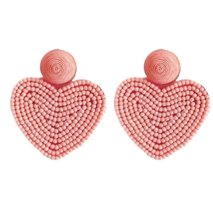 Valentines Beaded Heart Earrings Earrings St. Armands Designs Pink 