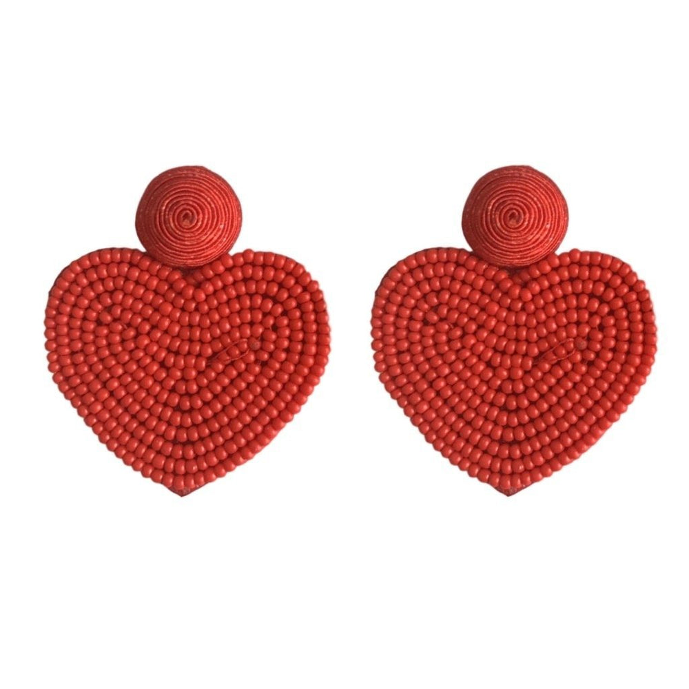 Valentines Beaded Heart Earrings Earrings St. Armands Designs Red 