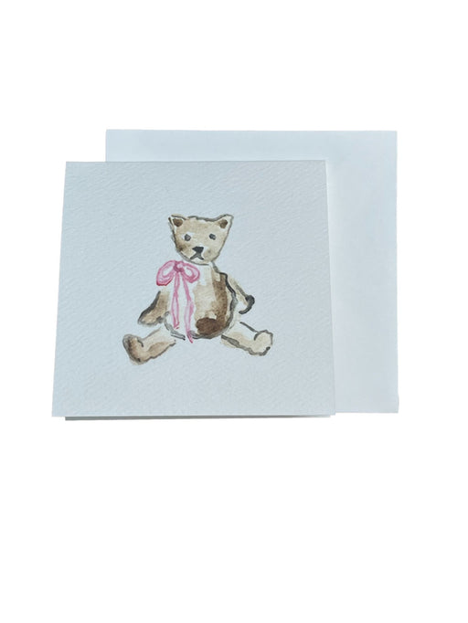 Watercolor Enclosure Cards Stationery Over The Moon Teddy Bear with Pink Bow 
