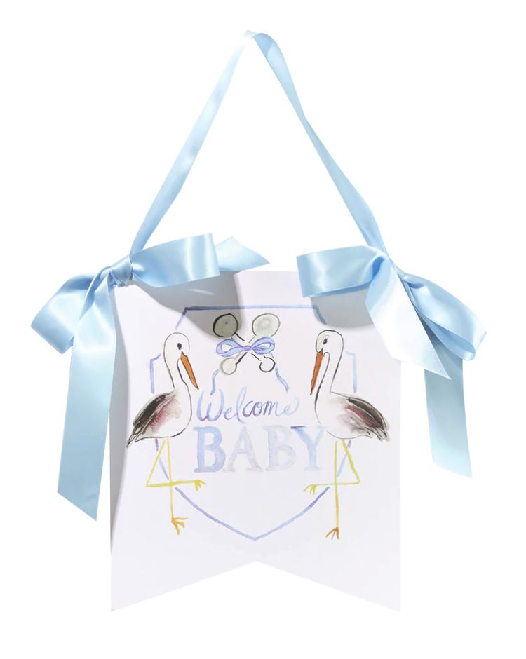 "Welcome Baby" Blue Stork Hanger Stationery Over The Moon 