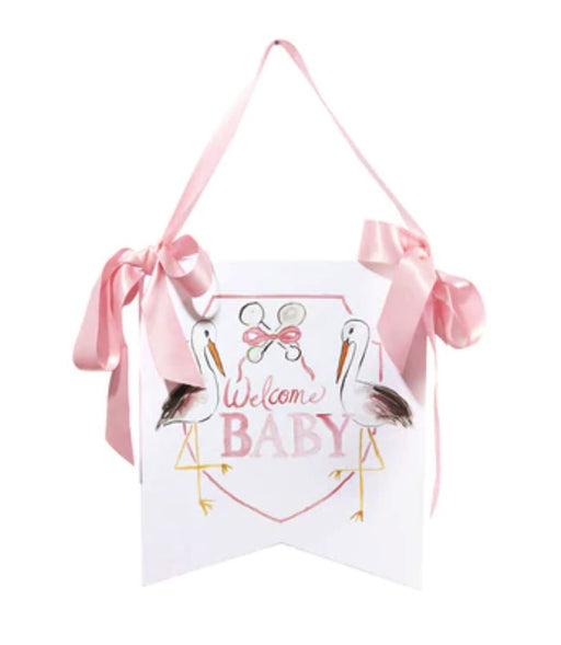 "Welcome Baby" Pink Stork Hanger Stationery Over The Moon 