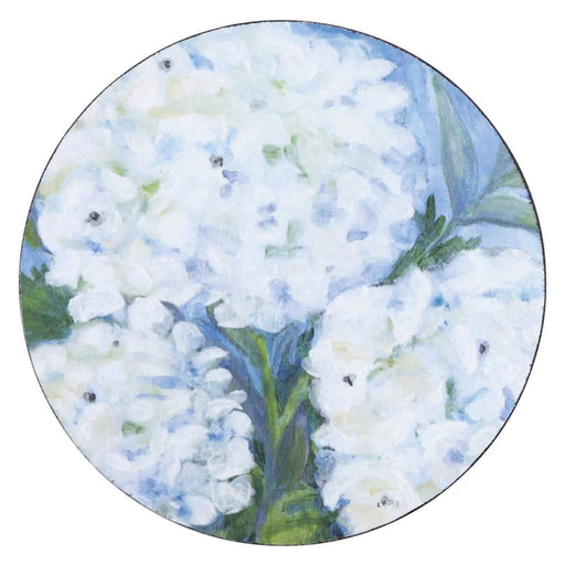 White Hydrangea Round Coaster- Set of 4 Coasters Rock Flower Paper 