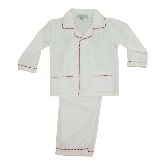 White Pants Pajamas with Red Gingham Trim Night Gown Sweet Dreams 