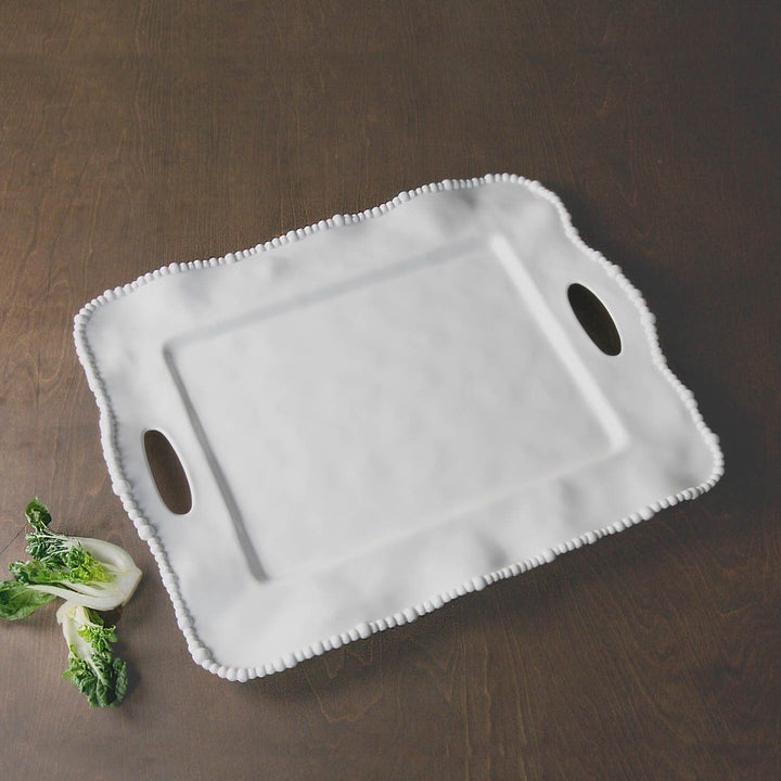 White Rectangular Tray with Handles and Beaded Edge - Oprah's Favorite Serving Pieces Beatriz Ball