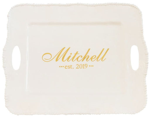 White Rectangular Tray with Handles and Beaded Edge - Oprah's Favorite Serving Pieces Beatriz Ball