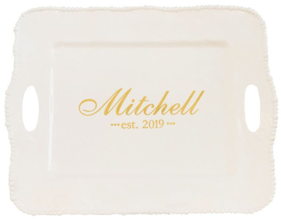 White Rectangular Tray with Handles and Beaded Edge - Oprah's Favorite Serving Pieces Beatriz Ball