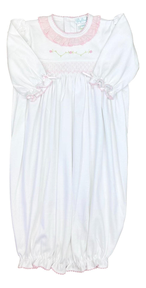 White Smocked Rose Vine Girl Newborn Gown Girl Converter Gown Little Threads 
