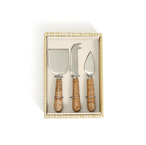 Wicker Weave Cheese Knife Set of 3 Knives Two's Company 