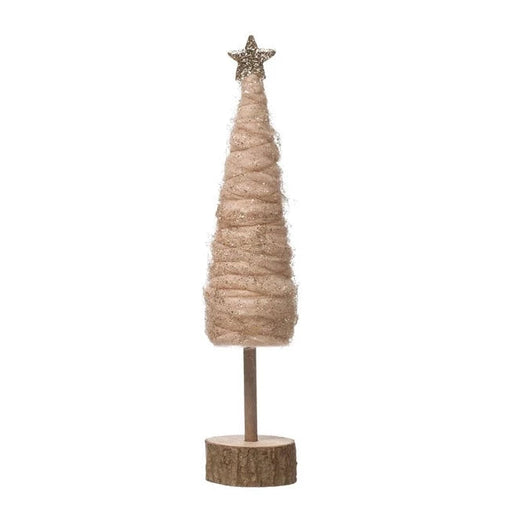 Wrapped Wool Cone Tree with Glitter and Star - Medium Christmas Decor Creative Co-Op 
