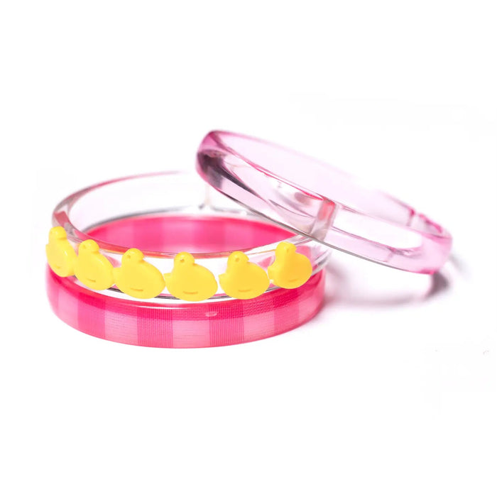 Yellow Chicken and Pink Checked Bangles Bracelet Lillies and Roses 
